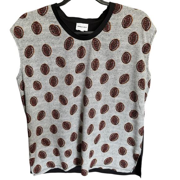 Bimba Y Lola Abstract Print Sleeveless Blouse Top White Black Size Medium - Picture 2 of 10